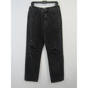 White Birch Large Black Distressed Straight Leg Denim Jeans Cotton Casual
